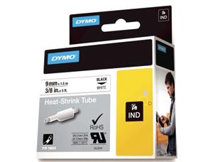 Tape DYMO Rhino kabelmerk. sort/hvit 9mm 